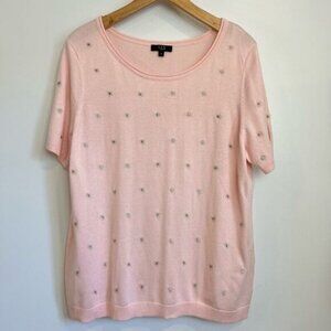 1 2 3 Paris Women’s XL Pink Short Sleeve Light Knit Shirt Top Blouse Dainty